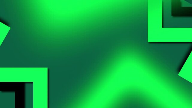 Geometric shapes animation displays layered green gradient blocks. Minimalist digital vector perspectives define the geometric shapes. Modern abstract visual motion fills these geometric shapes.