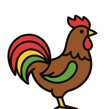 Stylized rooster illustration with colorful tail