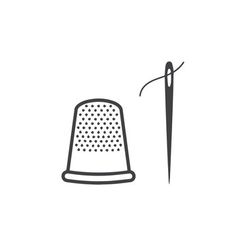 Sewing thimble and needle with thread graphic threaded needle sewing tools