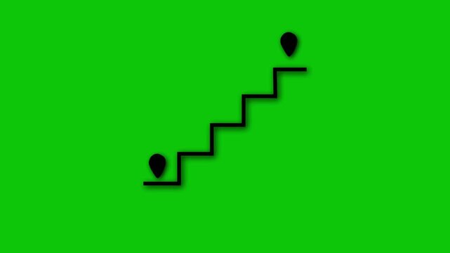Staircase icon animation displays start and end markers on green. Progressive business career ascent steps move on the staircase icon. Sequential development milestones use this staircase icon.