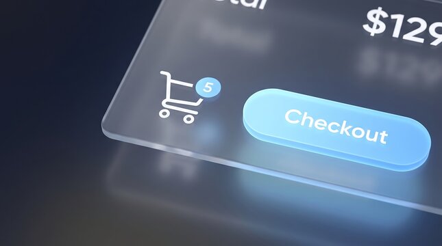 Transparent shopping cart icon and checkout button for web store design.
