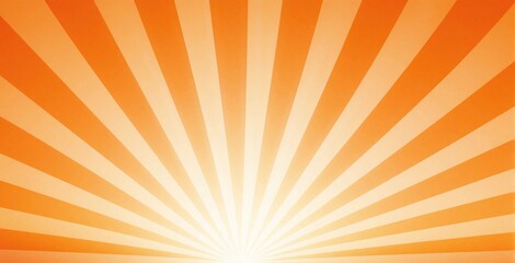 Fototapeta premium Abstract orange background with bright sunbeams radiating from bottom center. Retro pop art style features rays, stripes, glowing light effects. Vibrant sunburst pattern creates energetic energy