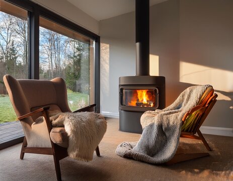 cozy chair soft blanket glowing fireplace offers relaxation comfortable seating area with blanket by crackling fireplace warmth