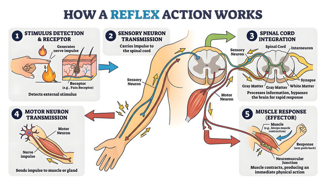 Educational diagram showing the biological process of a human reflex action