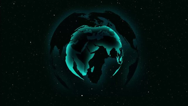Earth globe animation rotates smoothly against cosmic stars. Planetary celestial mechanics guide this active Earth globe animation. Astronomical science programs use globe.