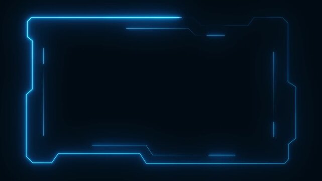 Geometric frame animation outlines a technical screen border. Minimalist user interface dashboard layouts use geometric frame animation. Modern broadcast graphics use frame.