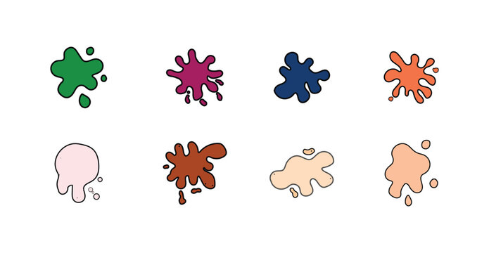 Colorful paint splatter collection and ink splash vector illustration set. Suitable for backgrounds, print designs, advertisements, branding, and decorative compositions.