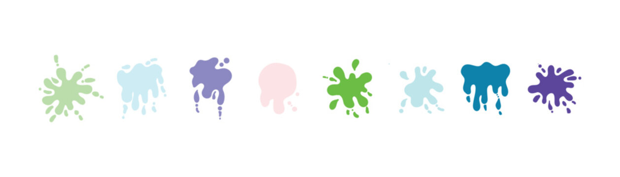 Colorful paint splatter collection and ink splash vector illustration set. Suitable for backgrounds, print designs, advertisements, branding, and decorative compositions.