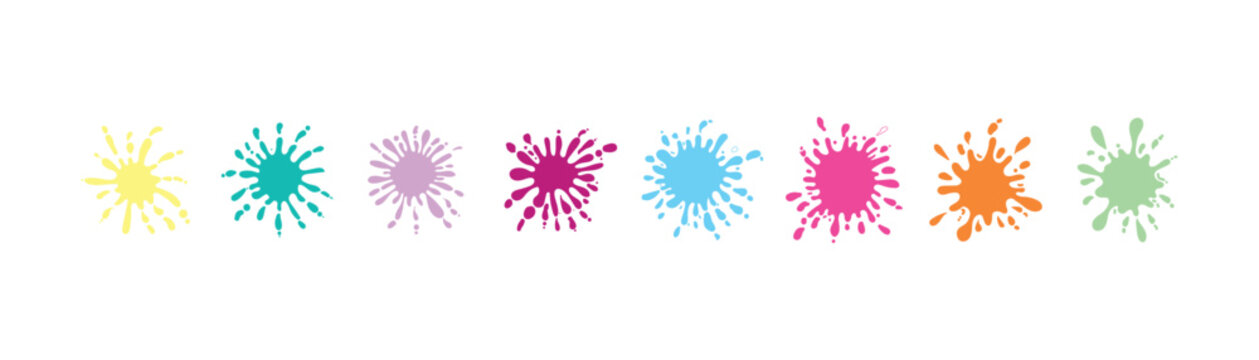 Ink Splash icon Set, Colorful Paint Splatter vector elements. Includes abstract splashes, droplets, spots, speckles, and artistic brush marks. Useful for grunge backgrounds, and graphic design project