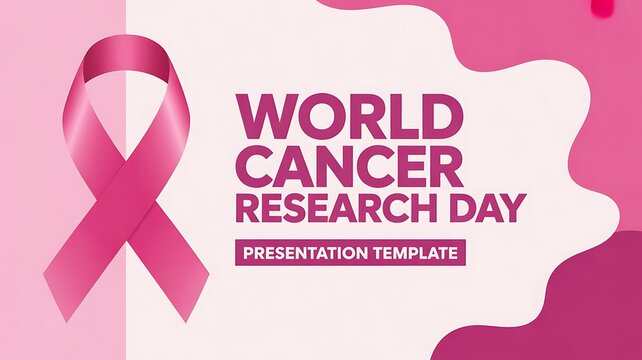 World cancer research day awareness design with pink ribbon and presentation template