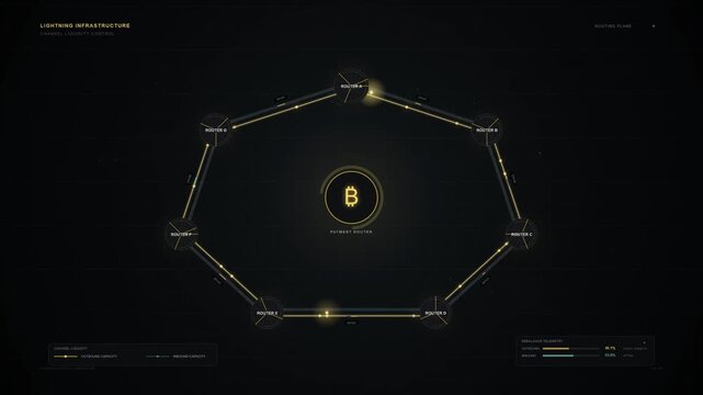 Abstract technical dashboard displaying cryptocurrency payment continuity and dual rail settlement architecture workflow