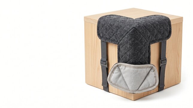 Quilted fabric corner guard on wooden box for furniture safety