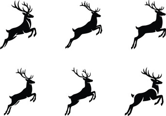 Fototapeta premium A collection of six jumping deer icons presented in a distinctive black silhouette style isolated on a transparent background for your professional graphic design projects