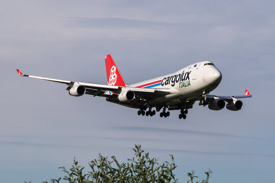 Cargolux Italia Boeing 747-400F (LX-TCV) landing at Amsterdam Airport on July 4, 2017 in Amsterdam, Netherlands