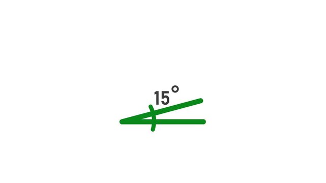 15 degree angle measurement icon animation. Geometric sign, mathematics angle symbol.