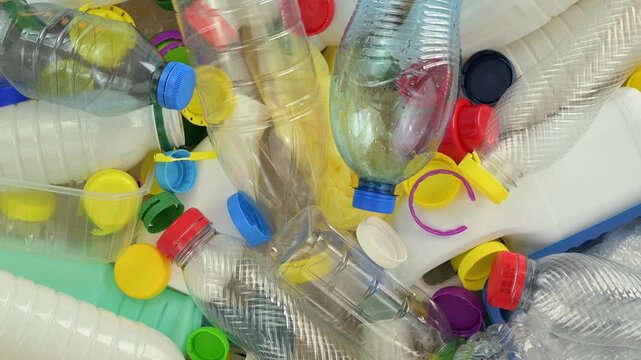 Plastic waste such as bottles and other packaging collected for recycling 