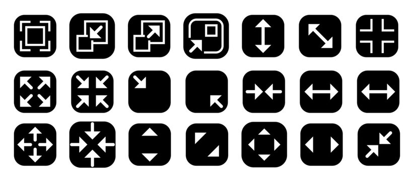 Maximize, minimize, expand and collapse arrow icon vector set