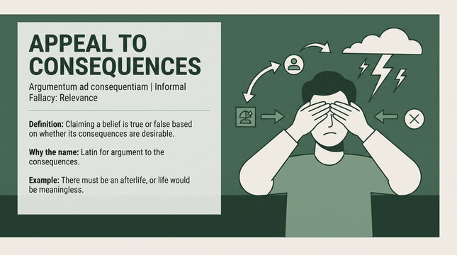 Man holding hands to his face in distress against dark green background illustrating the appeal to consequences fallacy concept