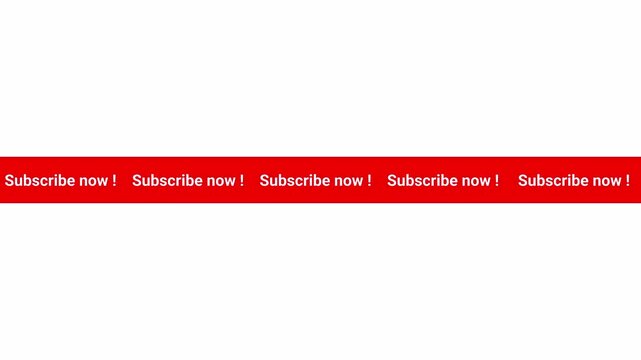 subscribe now banner ticker scrolling text on white background. red scrolling ticker tape with white text.