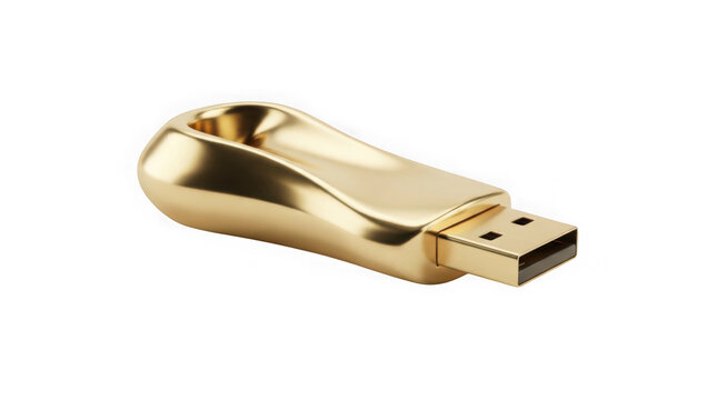 Gold usb flash drive isolated on clean background isolated on transparent background, illustration