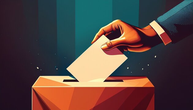 hand casting ballot into box election and voting concept