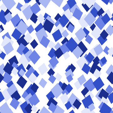 Seamless pattern with scattered blue geometric squares on white