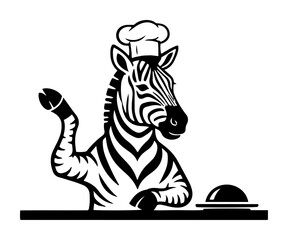 Obraz premium Zebra Chef Serving Food Black Silhouette