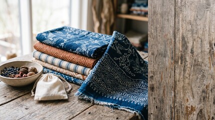 Naklejka na ściany i meble Folded batik textiles for an ethical fashion collection