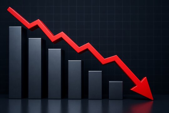 Bar chart with red downward arrow indicating decline