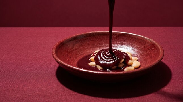 Bean sauce ribbon pours into an elegant serving dish