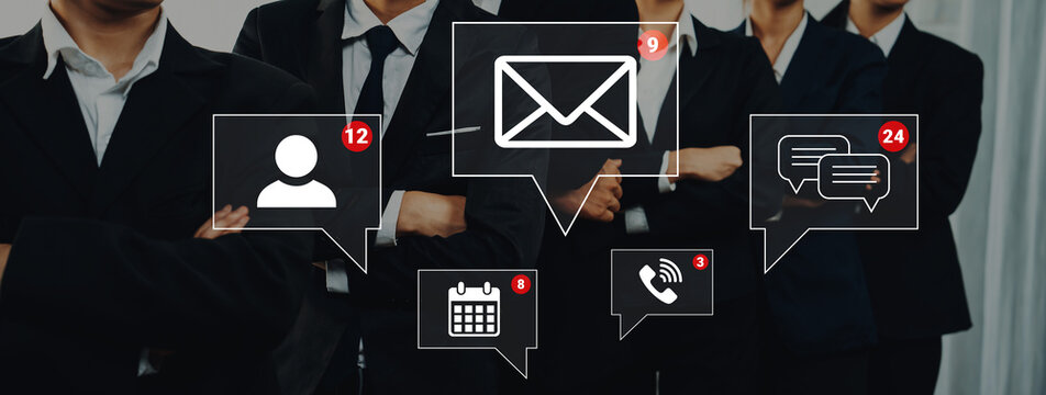 Business Communication Concept with Notifications, Email Icon, User, Calendar, and Message Bubbles Representing Networking in Professional Environment. Sentient.