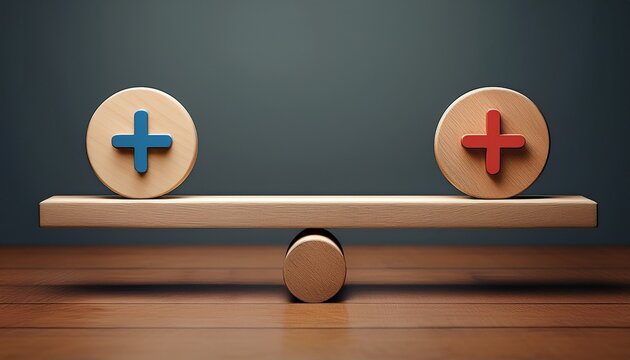 plus and minus on balanced wooden scale pros and cons concept