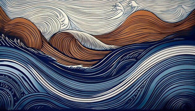 lino cut background abstract tribal ocean waves pattern