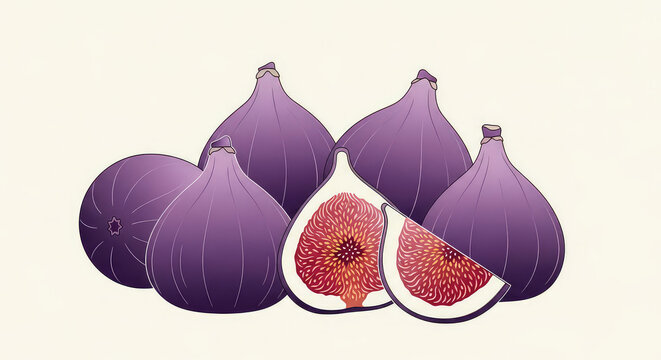 Fresh purple figs illustration on light background