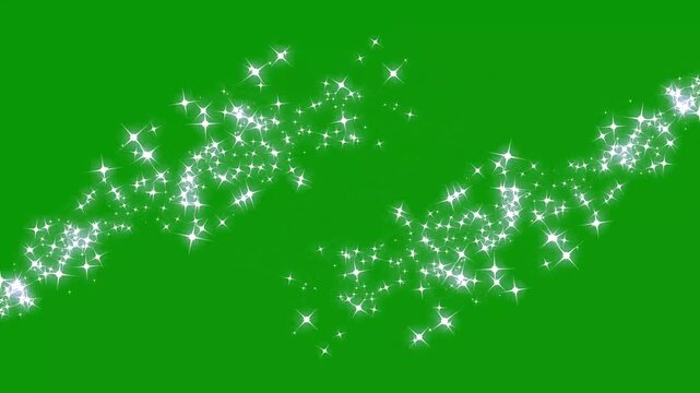 Retro white twinkle stars motion line effect, glitter star burst glowing flat vector doodle glitter, with twinkling star particles and magical fairy dust trails, valentine on green screen overlay. 4k