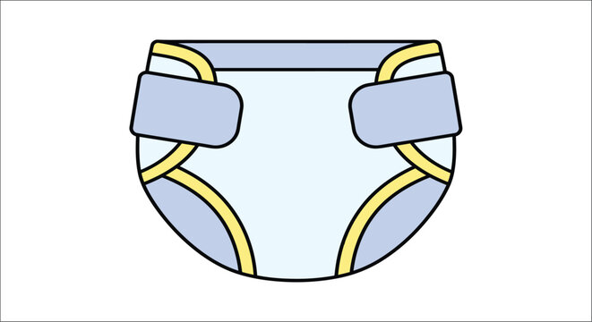 Flat vector illustration of a diaper with yellow and blue accents on white background icon baby graphic outline design pattern transparent care childcare parenting medical