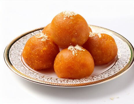 plate of laddu laddoo or ladoo isolated white background