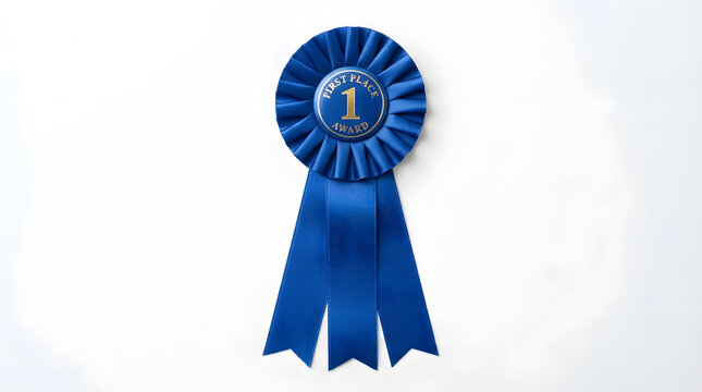 Blue ribbon award badge with rosette design