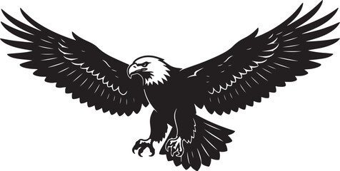 Fototapeta premium Bald eagle silhouette flying with wings spread in a minimalist vector style