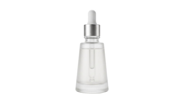 Cosmetic dropper bottle silhouette isolated on white background, professional skincare serum container icon for beauty design