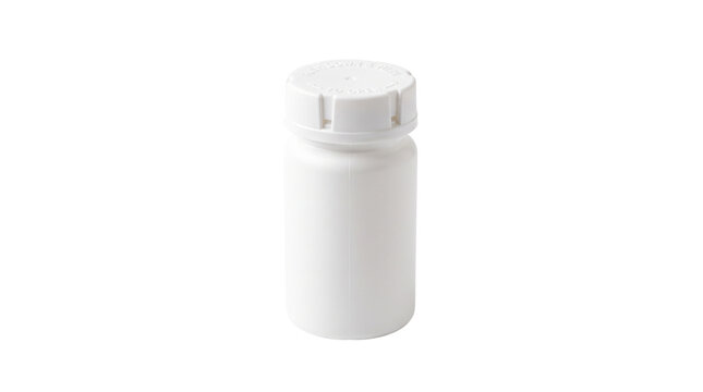 White plastic bottle isolated on white background, studio product photography of a blank container for cosmetic or medical packaging design
