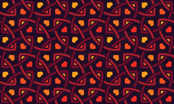 Seamless Interlaced Geometric Lattice background, vector pattern with interlaced curved ribbon motifs arranged in a repeating lattice. Flat vector design, Arabic geometry style