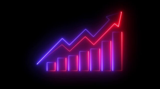 Business growth chart with upward arrow on black background. financial success and profit increase concept.