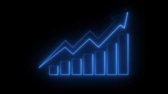 Business growth chart with upward arrow on black background. financial success and profit increase concept.