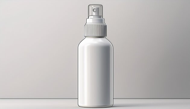 isolated white plastic spray bottle mockup with small liquid container and atomizer pump empty label space on a clean white background 3d rendered image