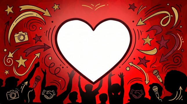 heart frame with crowd silhouettes and party elements festive event