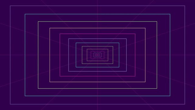 Retro 80s Synthwave Tunnel Background Animation With Glowing Rectangular Grid Lines