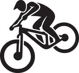 Obraz premium Black and white BMX cyclist silhouette performing an aerial stunt, dynamic freestyle cycling illustration for extreme sports, bike racing, youth culture and athletic apparel