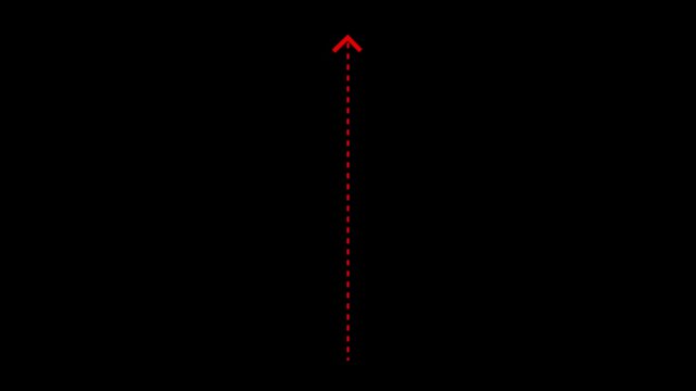 Up arrow direction icon with dotted line animation on Black background. dot arrows icon sign animated with alpha channel. Red straight arrows animation. Reveal animation of solid, dashed.