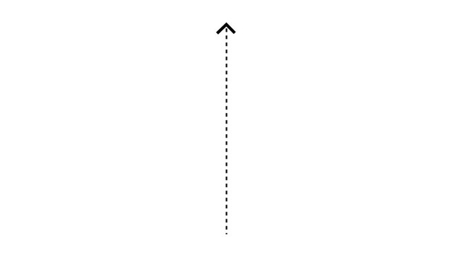 Up arrow direction icon with dotted line animation on white background. dot arrows icon sign animated with alpha channel. Black straight arrows animation. Reveal animation of solid, dashed.